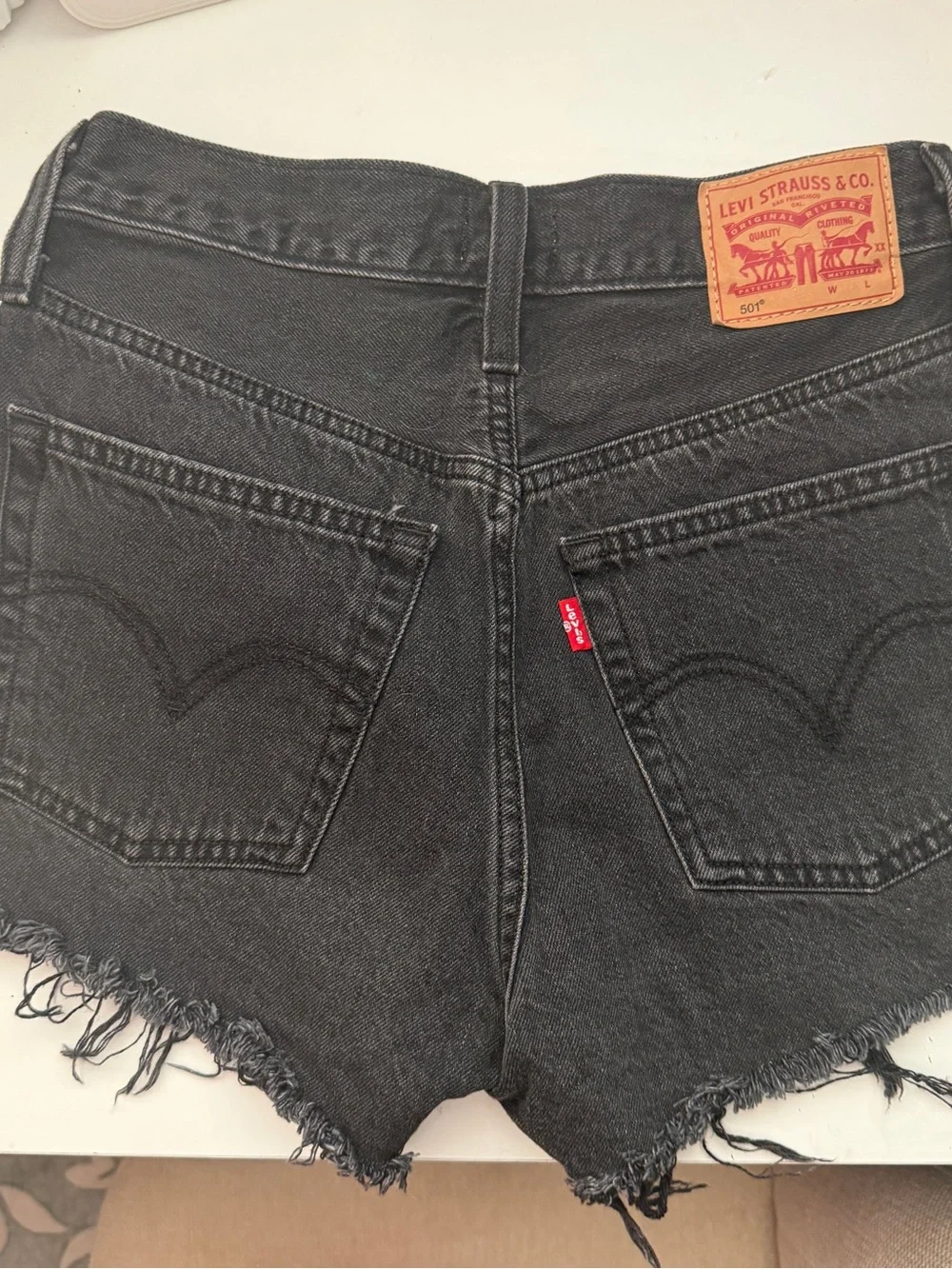 Levi's Black Frayed Hem Denim Shorts